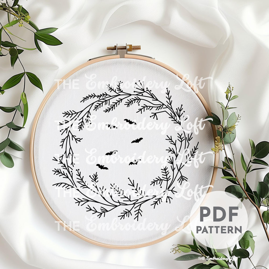 Spooky Bats Hand Embroidery Pattern