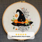 Floral Witch Hat Hand Embroidery Pattern