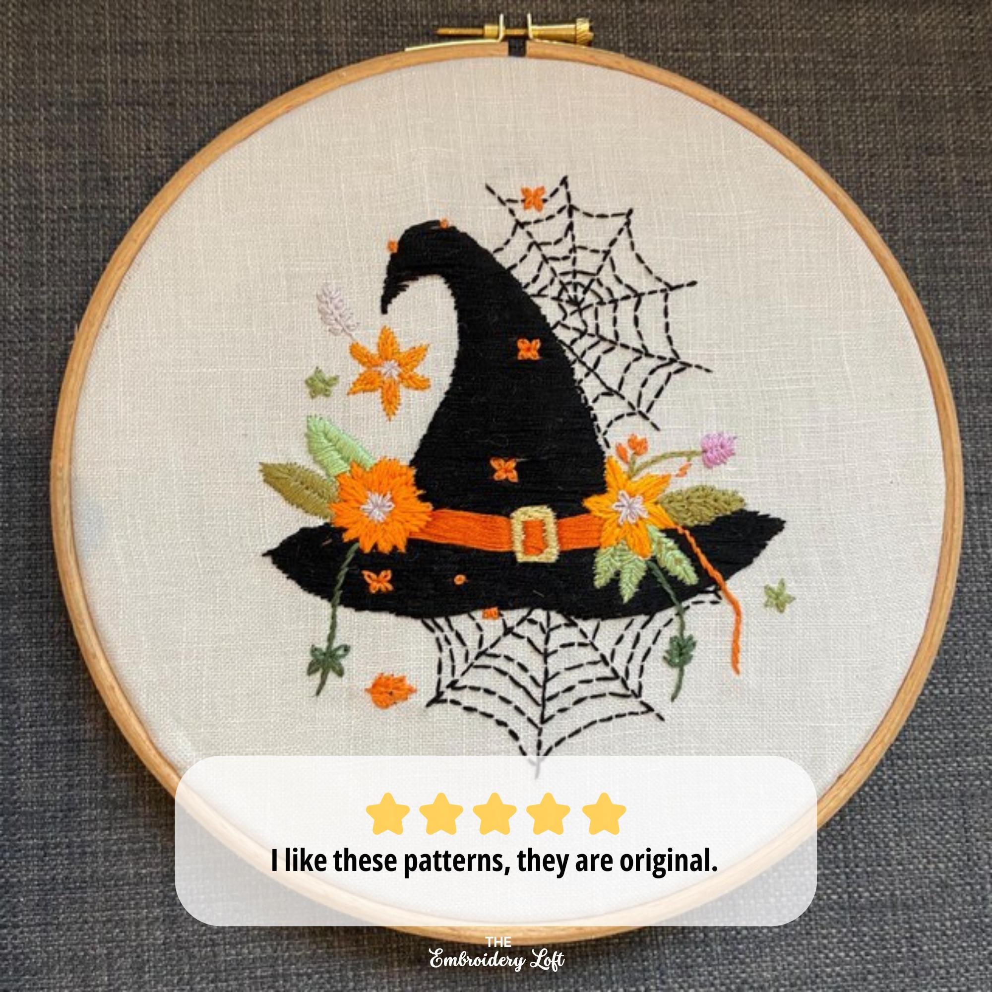 Floral Witch Hat Hand Embroidery Pattern