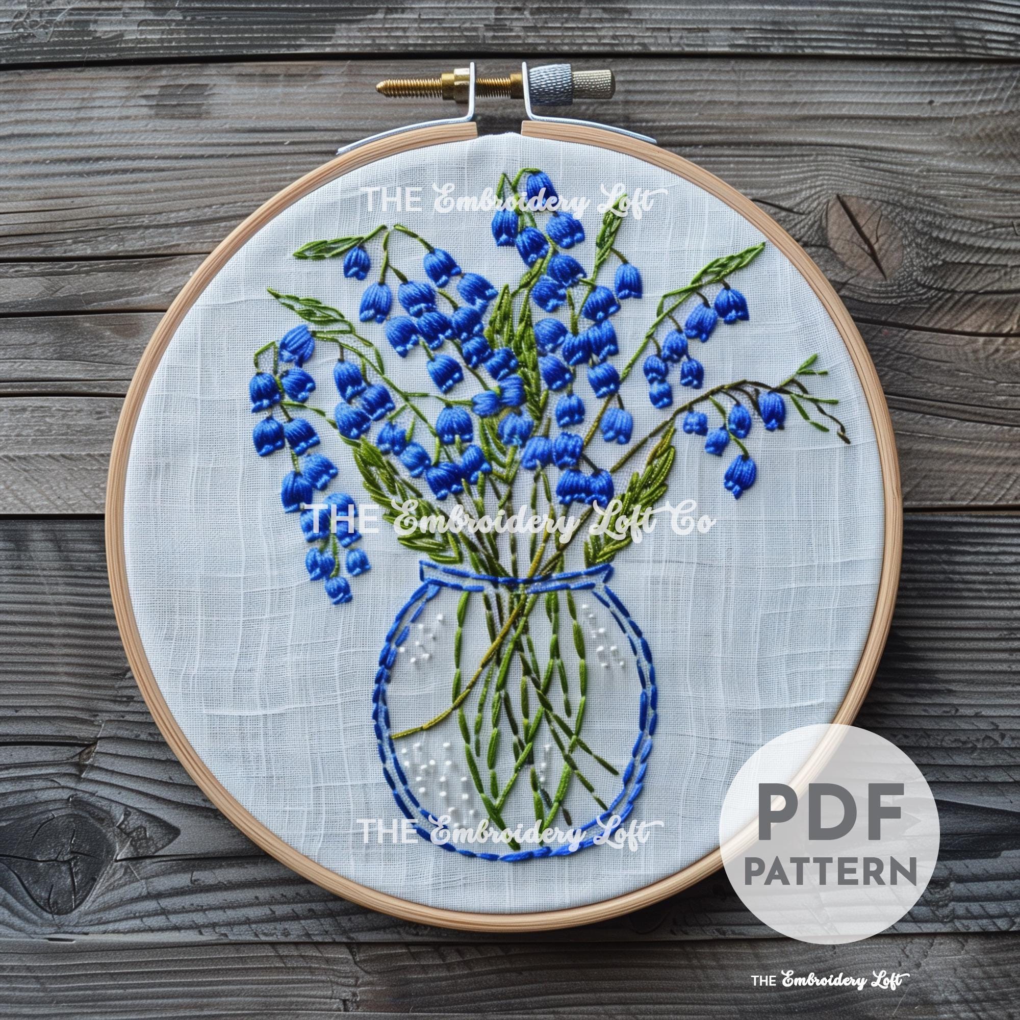Vase of Bluebells Hand Embroidery Pattern