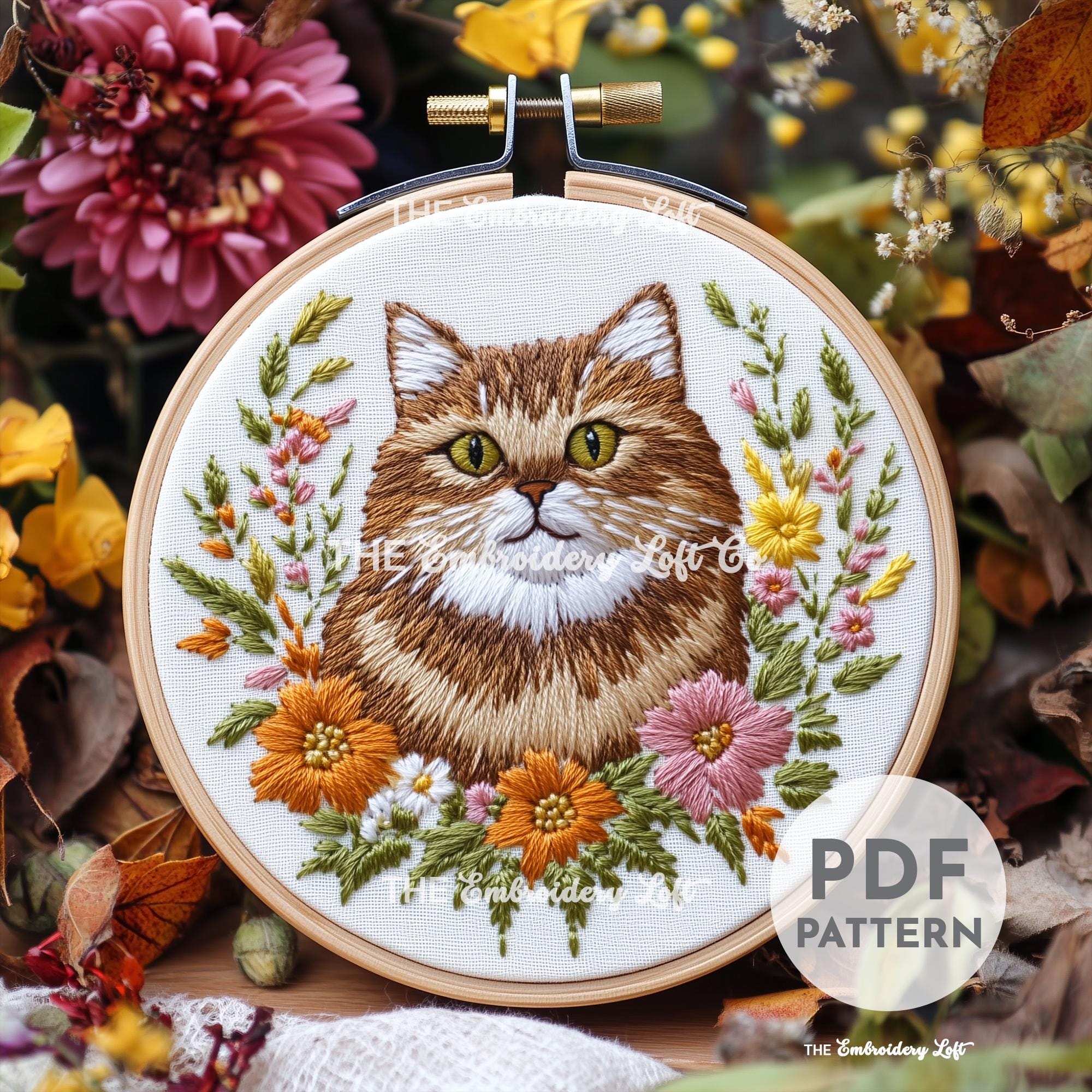 Siberian Cat Hand Embroidery Pattern
