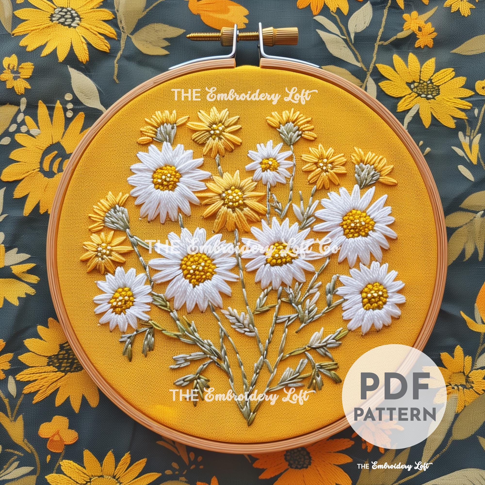 Yellow and White Daisies Hand Embroidery Pattern