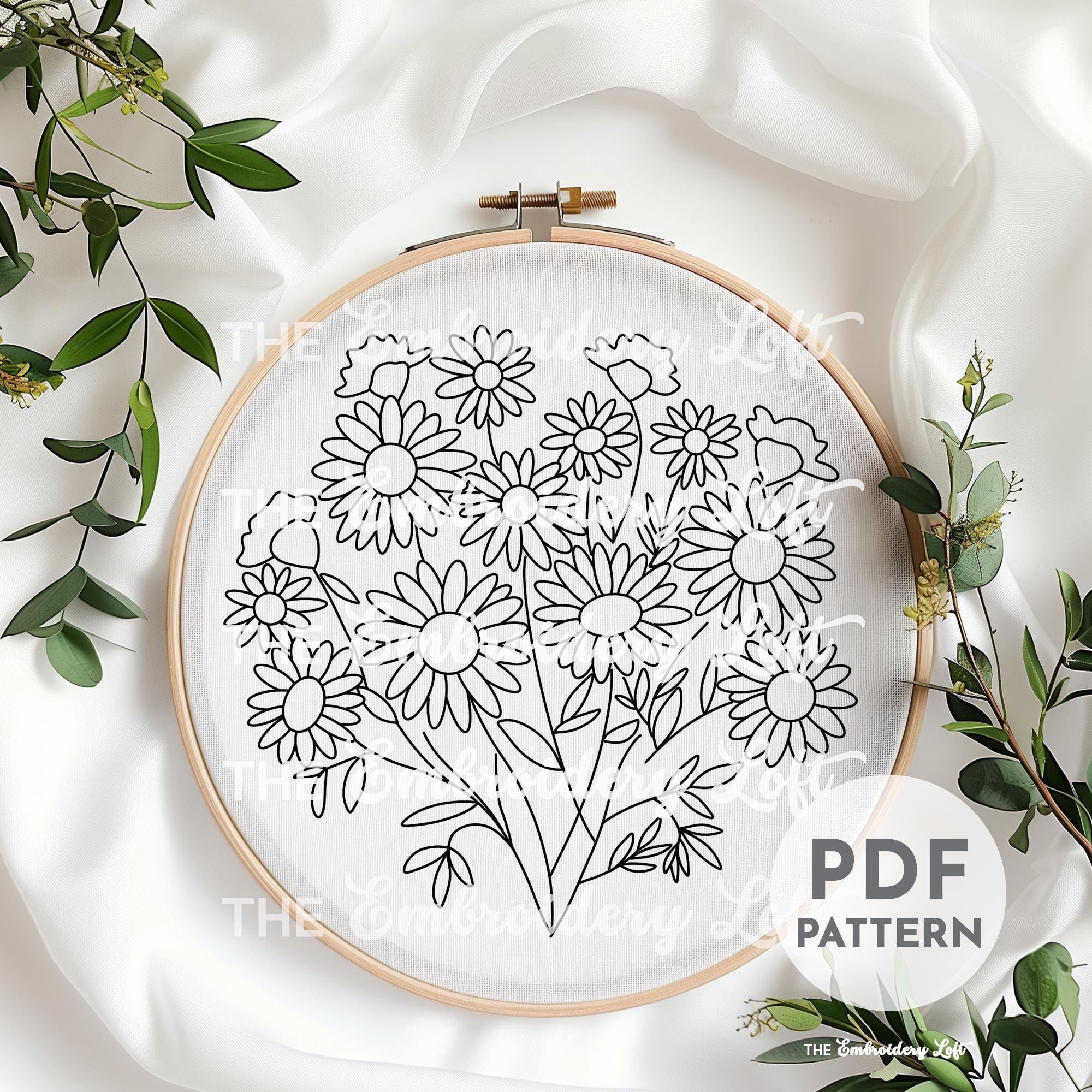Yellow and White Daisies Hand Embroidery Pattern