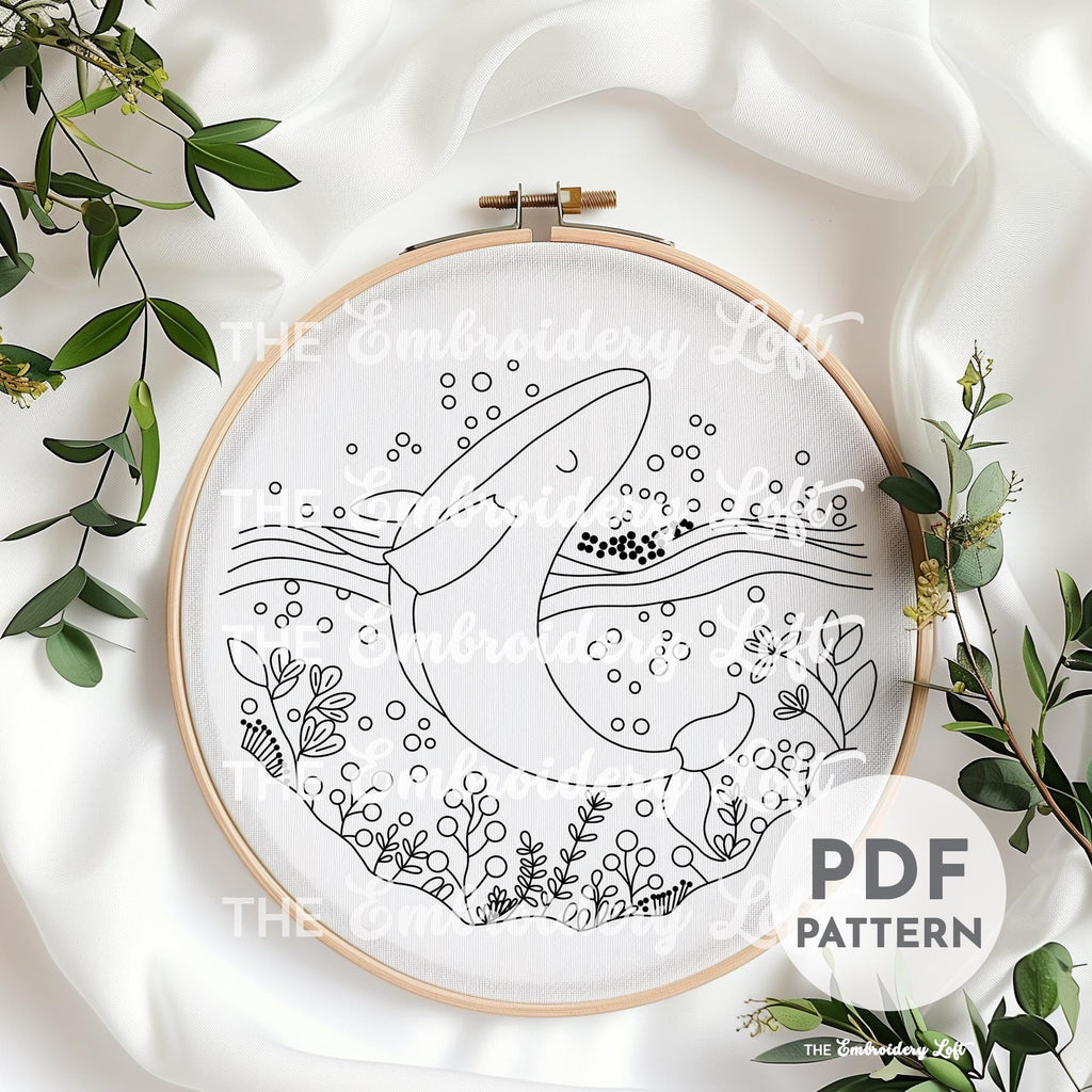 Blue Whale Hand Embroidery Pattern