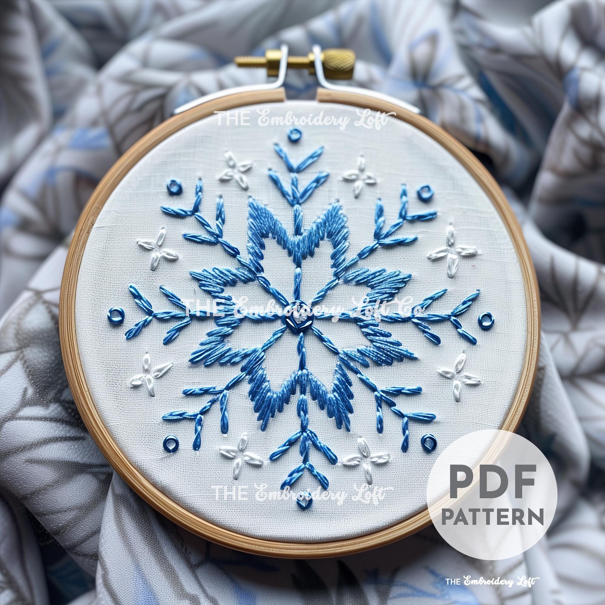 Blue Snowflake Hand Embroidery Pattern