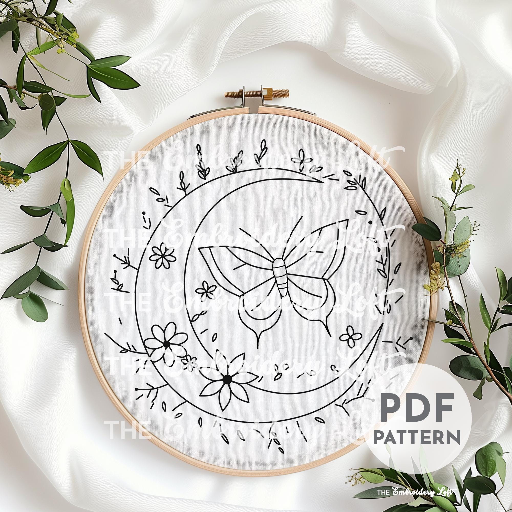 Celestial Butterfly Hand Embroidery Pattern
