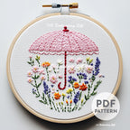 Floral Umbrella Hand Embroidery Pattern