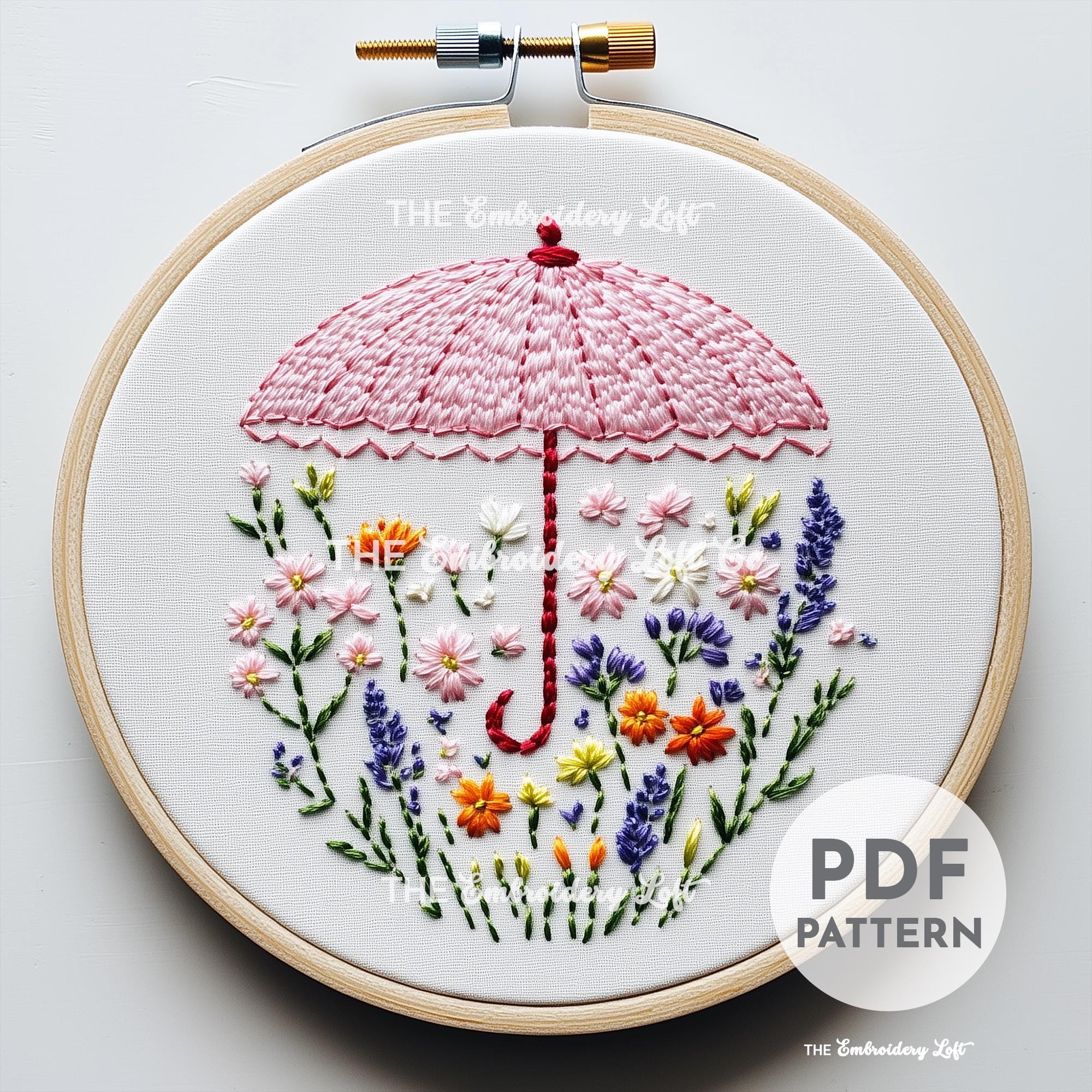 Floral Umbrella Hand Embroidery Pattern