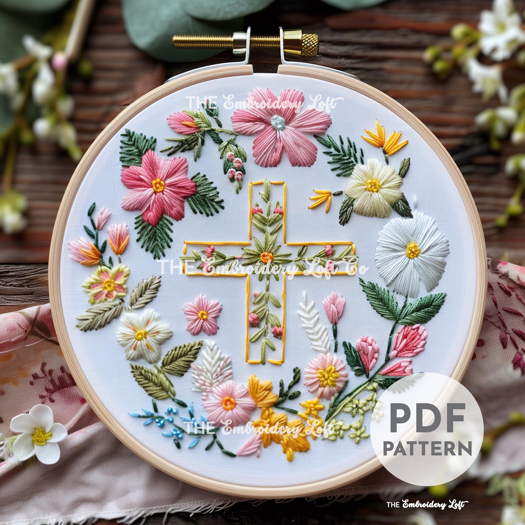 Floral Cross Embroidery Pattern