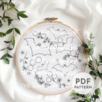 Floral Bats Hand Embroidery Pattern