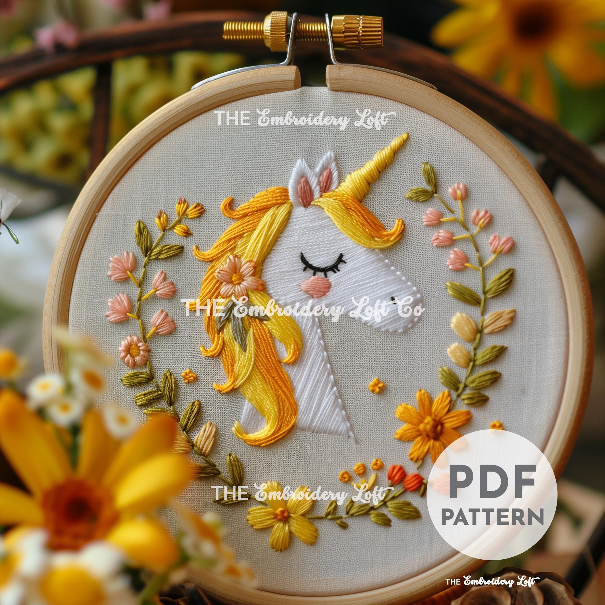 Yellow Unicorn Hand Embroidery Pattern