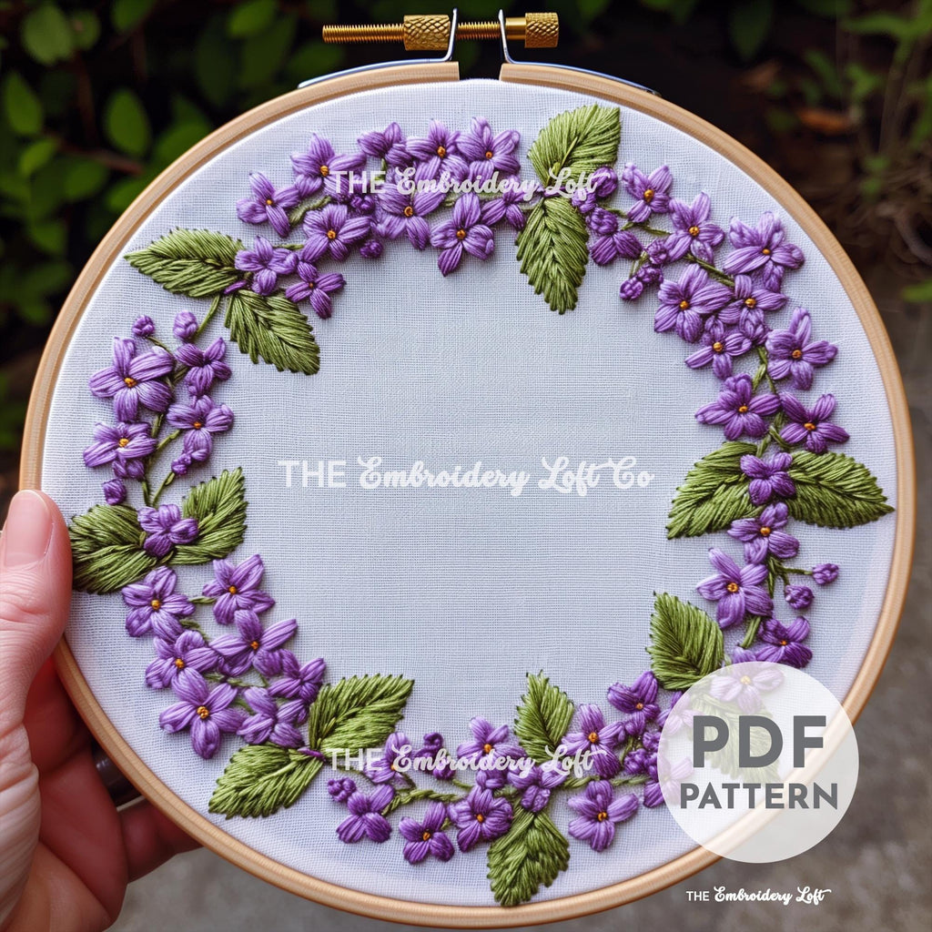 Lilac Wreath Hand Embroidery Pattern