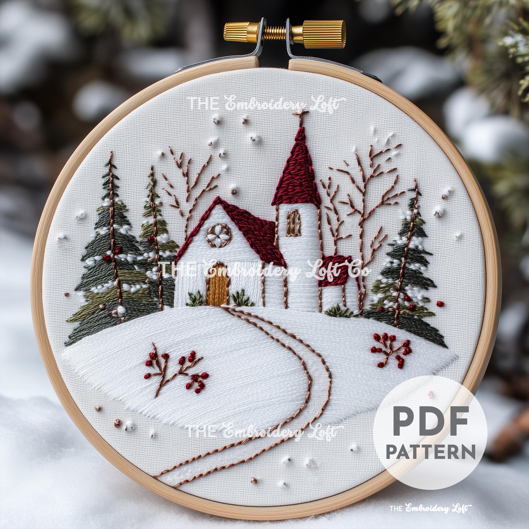 Winter Church Hand Embroidery Pattern