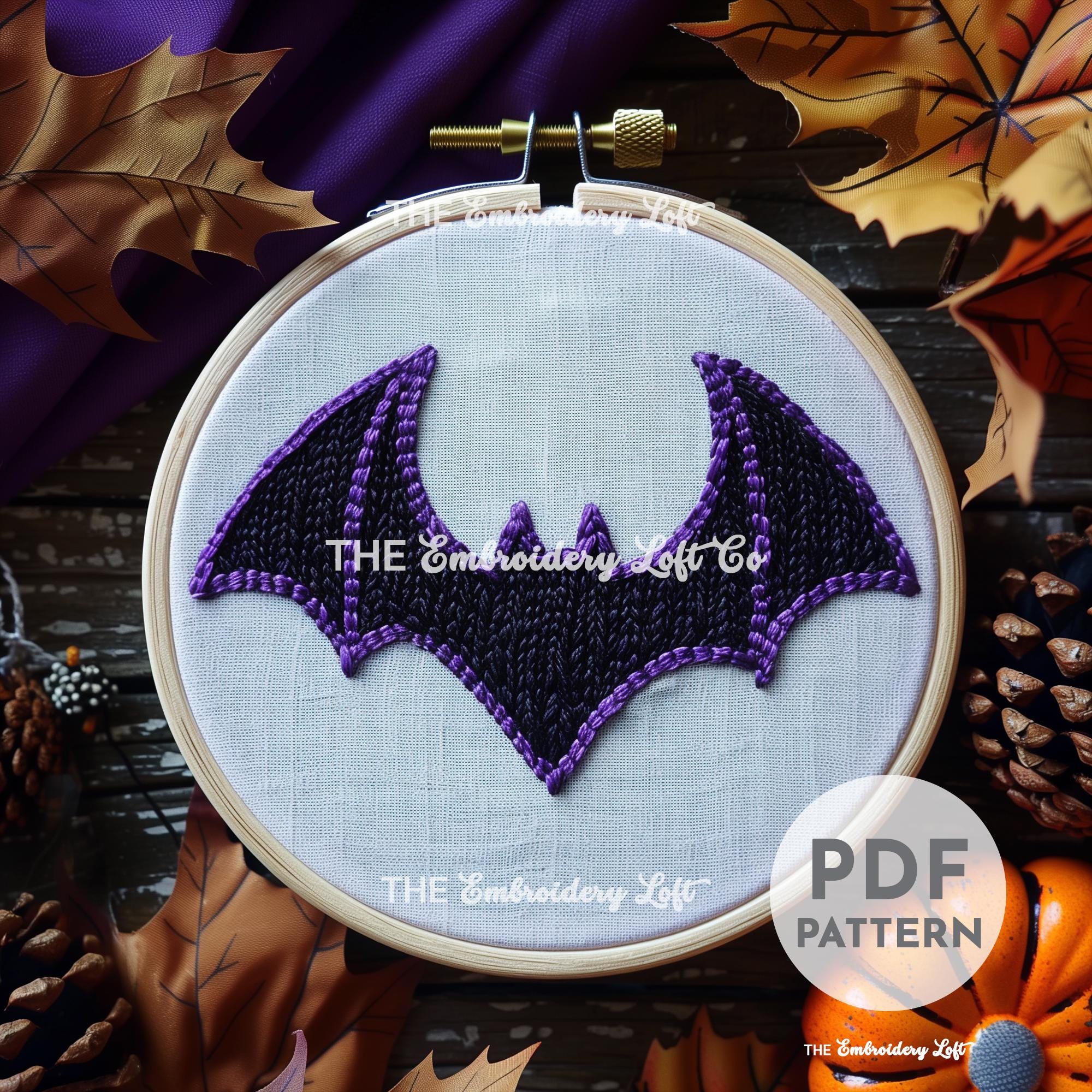 Purple Bat Hand Embroidery Pattern