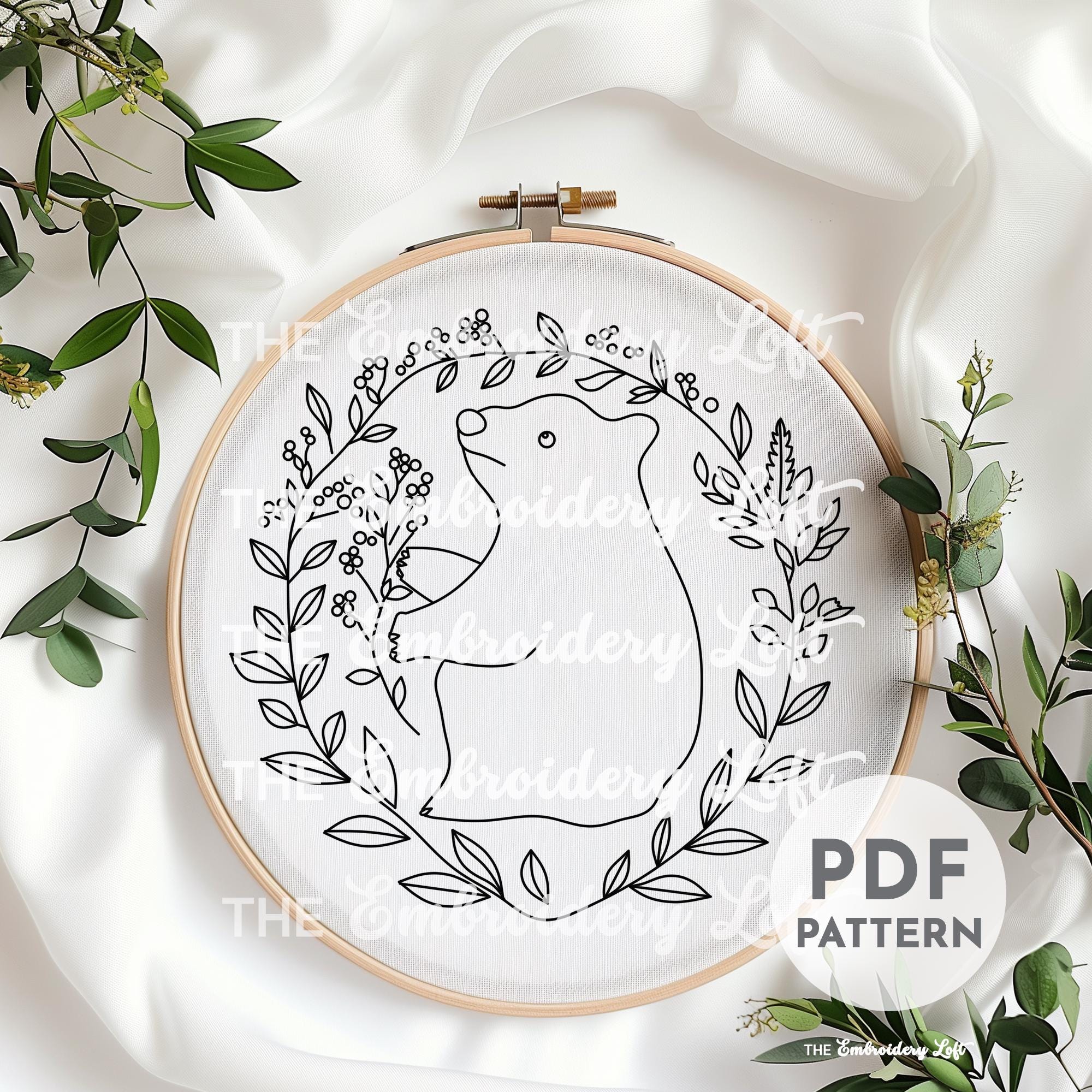 Floral Polar Bear Hand Embroidery Pattern