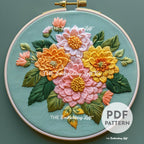 Dahlia Flowers Hand Embroidery Pattern