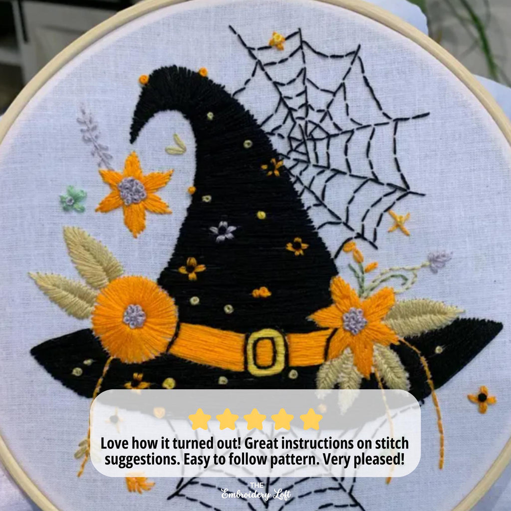 Floral Witch Hat Hand Embroidery Pattern