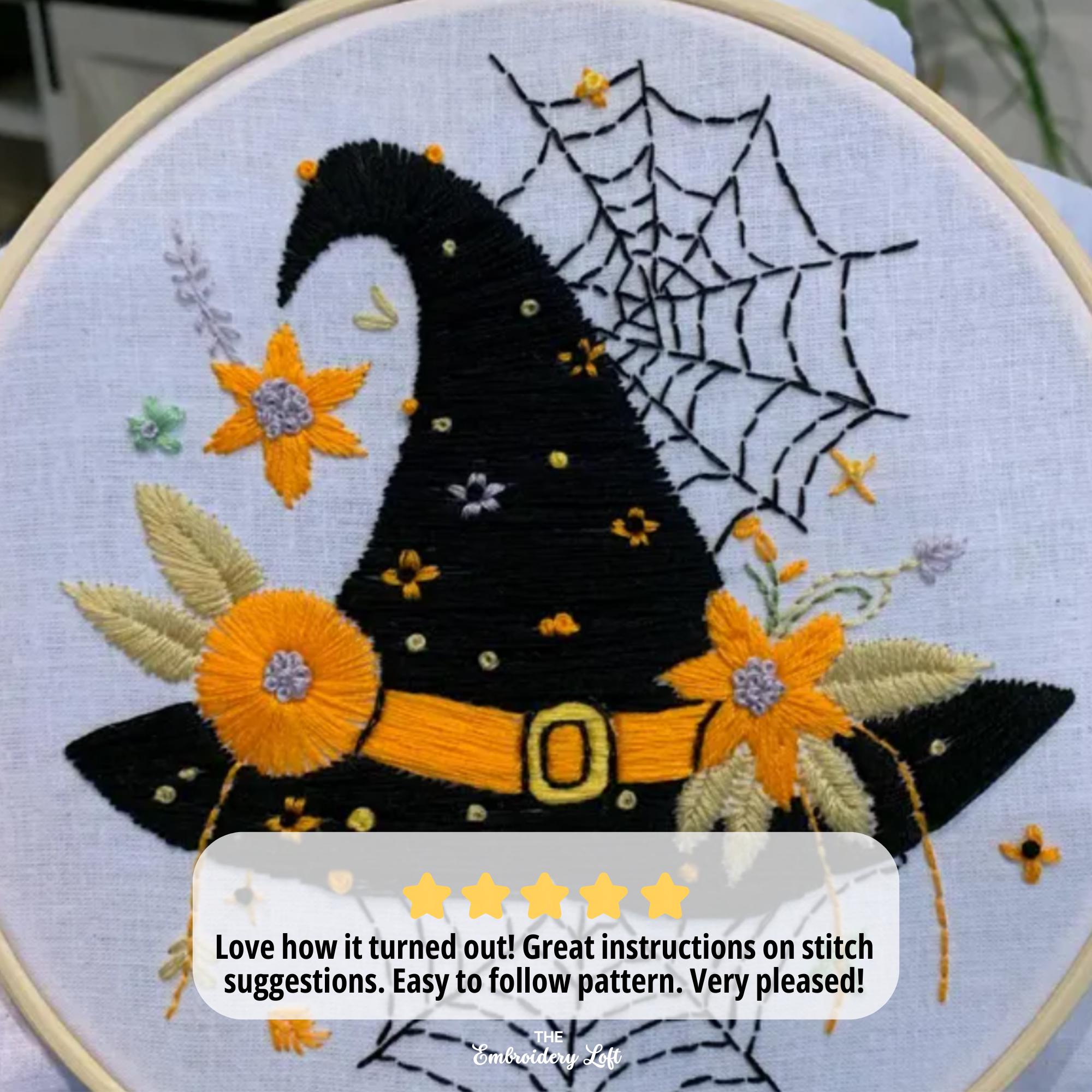 Floral Witch Hat Hand Embroidery Pattern