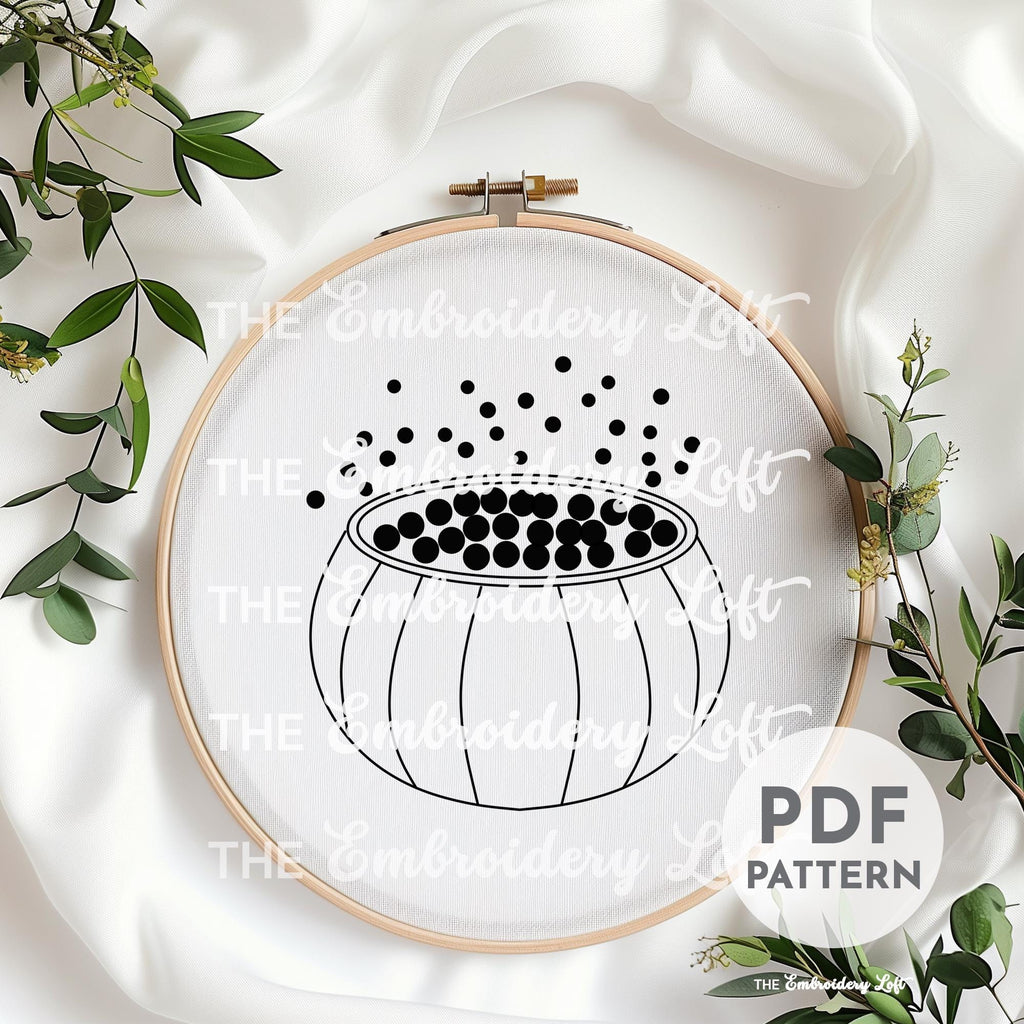 Pumpkin Cauldron Hand Embroidery Pattern