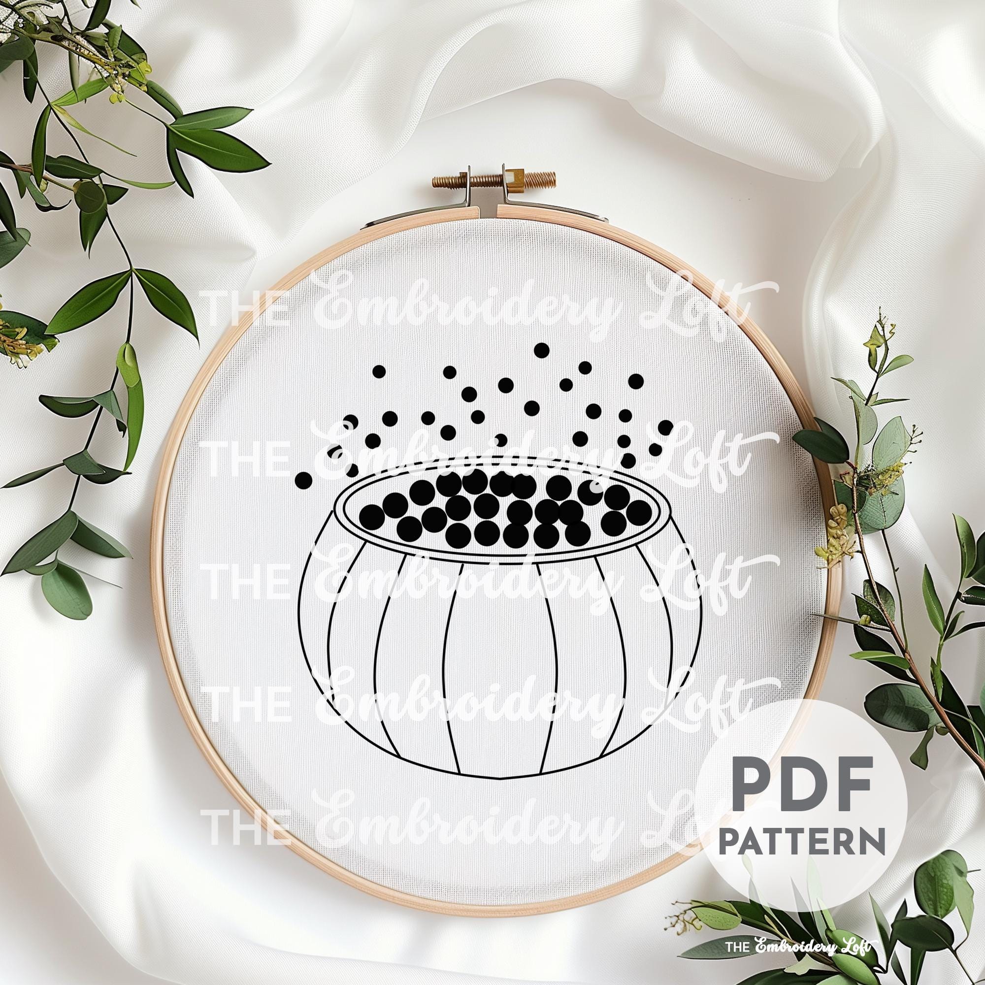 Pumpkin Cauldron Hand Embroidery Pattern