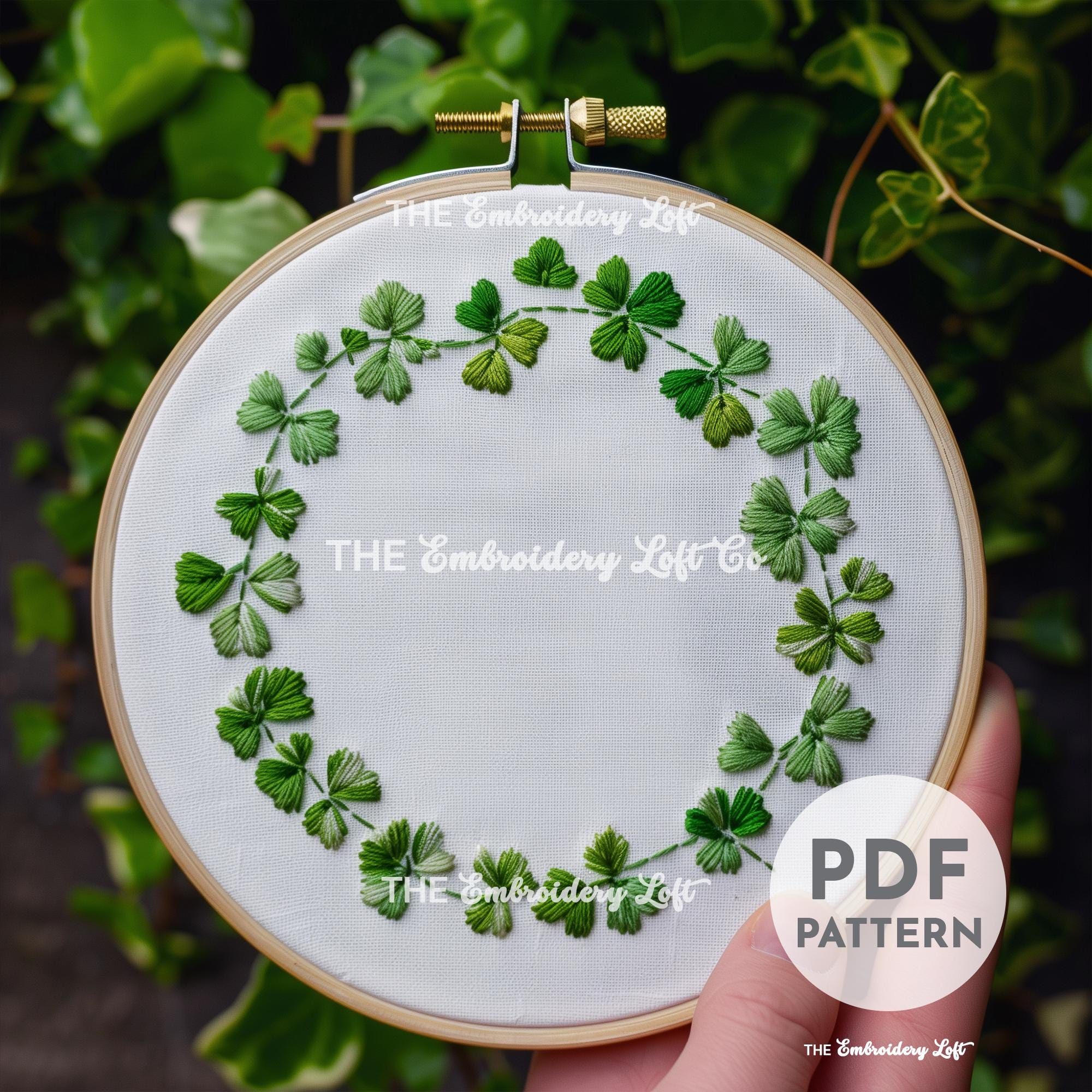 Clover Wreath Hand Embroidery Pattern