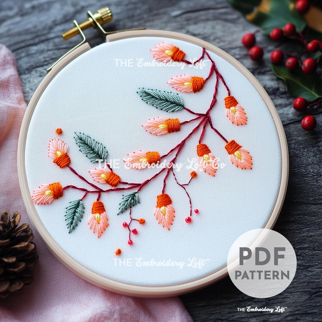 Pink Christmas Lights Hand Embroidery Pattern