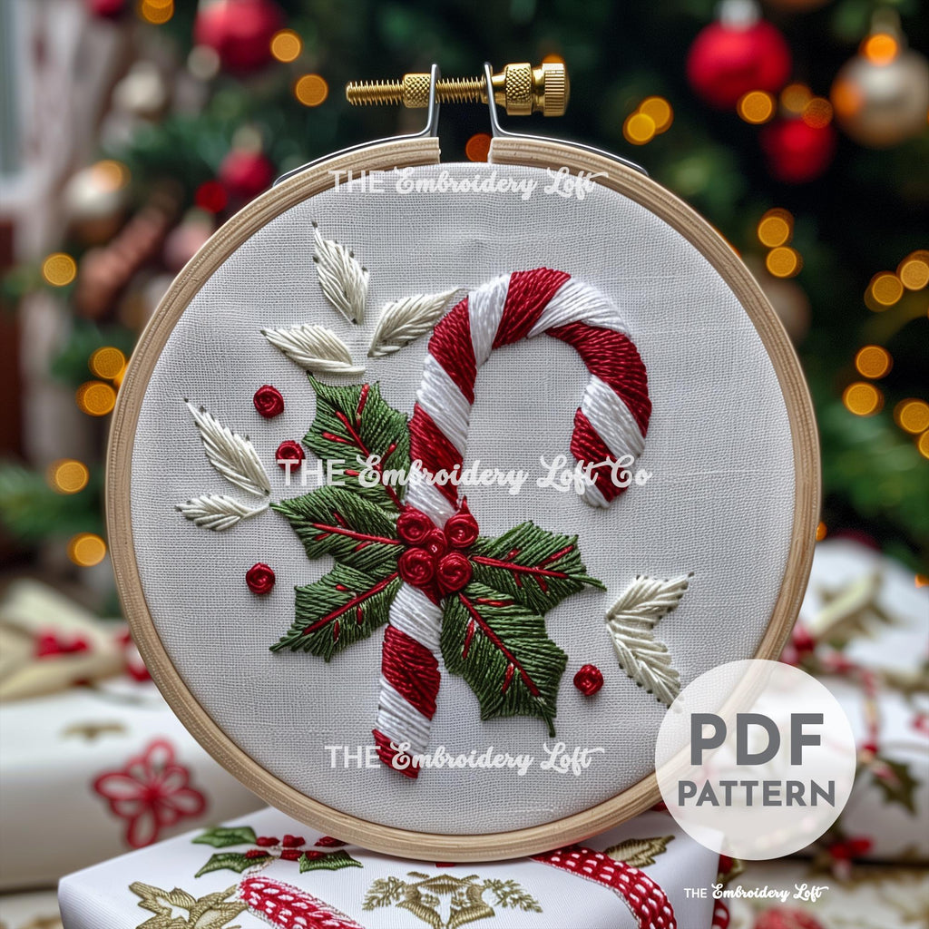 Candy Cane Hand Embroidery Pattern