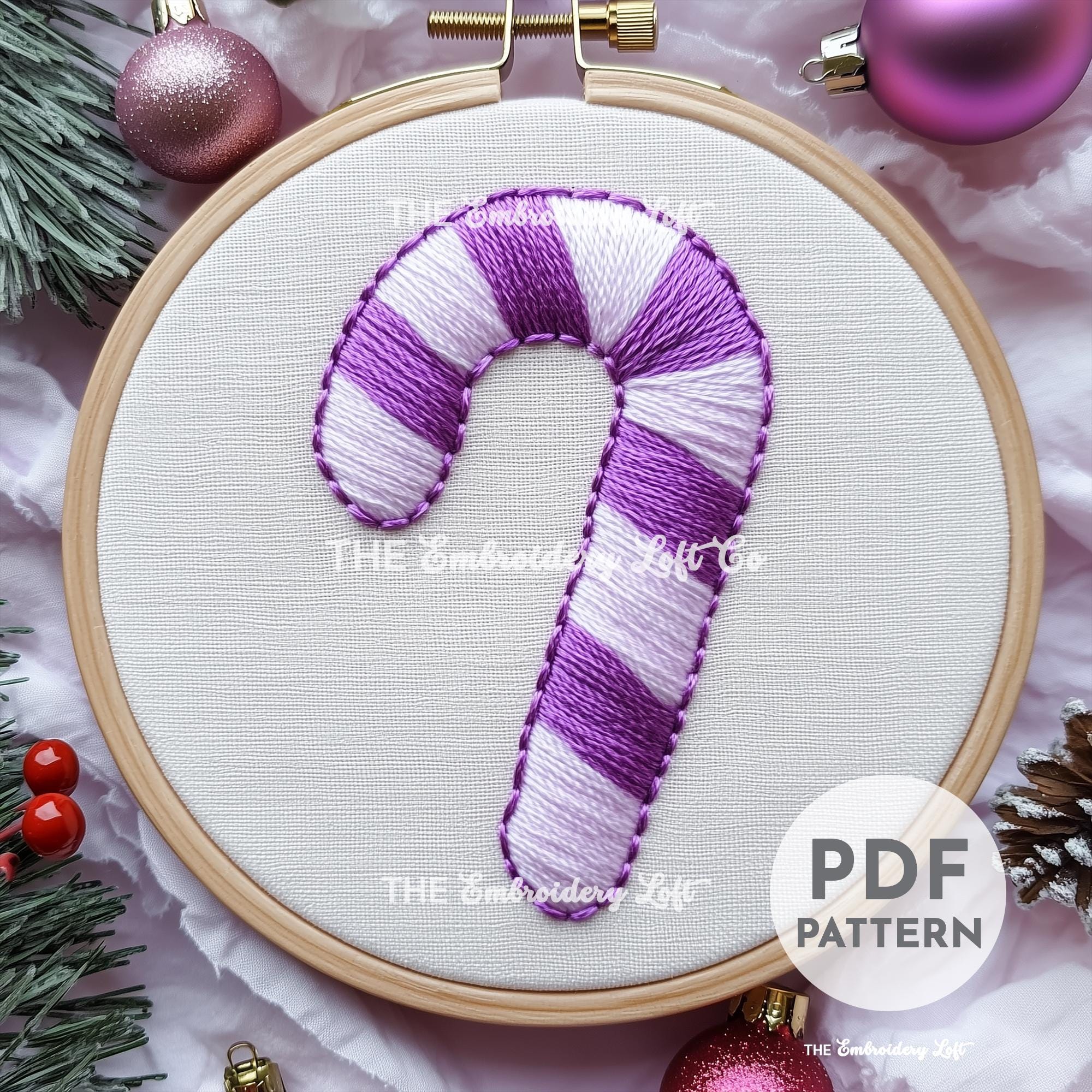 Purple Candy Cane Hand Embroidery Pattern