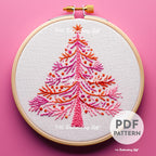 Pink Christmas Tree Hand Embroidery Pattern