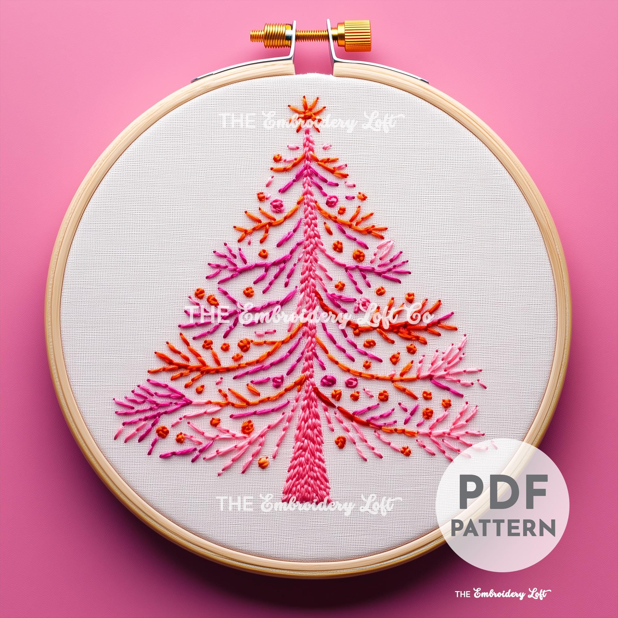 Pink Christmas Tree Hand Embroidery Pattern