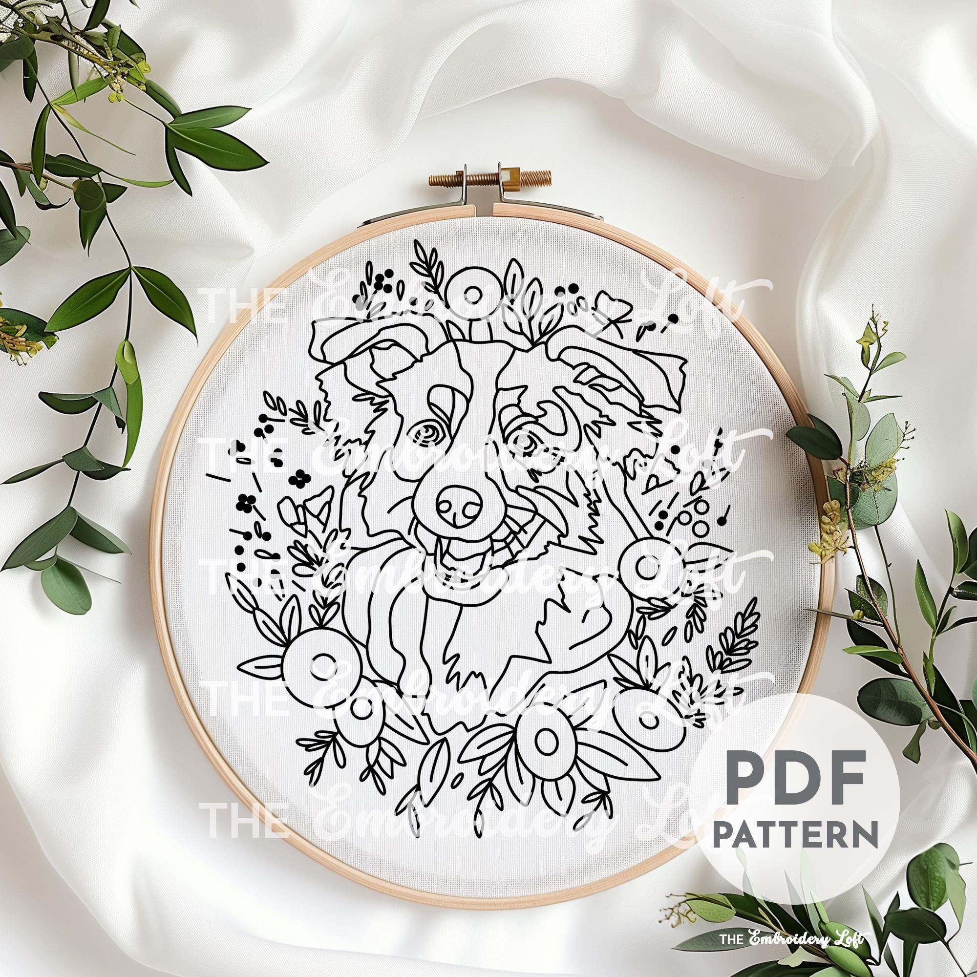 Australian Shepherd Hand Embroidery Pattern, Aussie Dog Embroidery, Pet Embroidery, Cute Dog, Hand Embroidery Pattern PDF, Advanced Skill