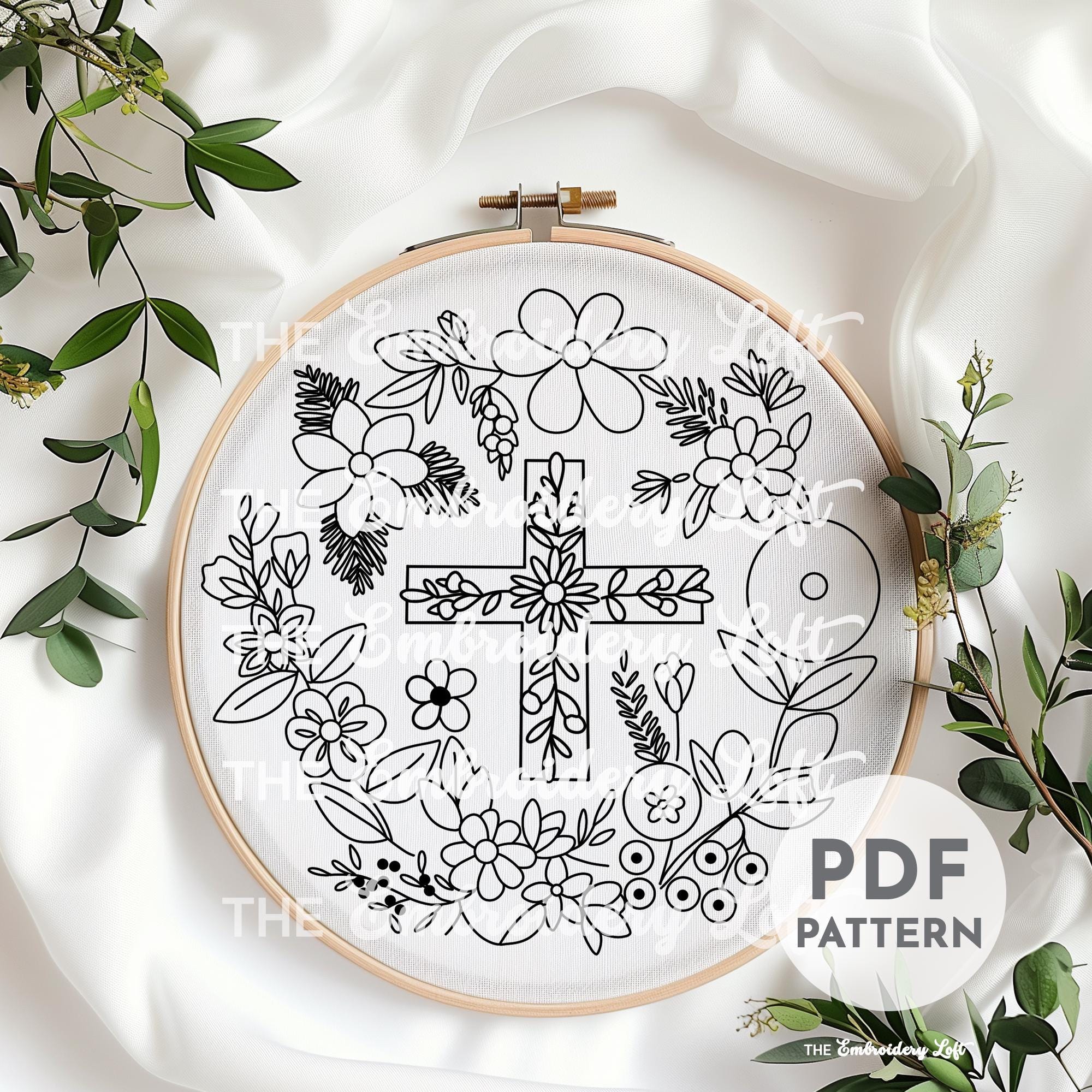 Floral Cross Embroidery Pattern