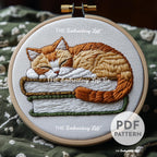 Sleeping Orange Cat Hand Embroidery Pattern