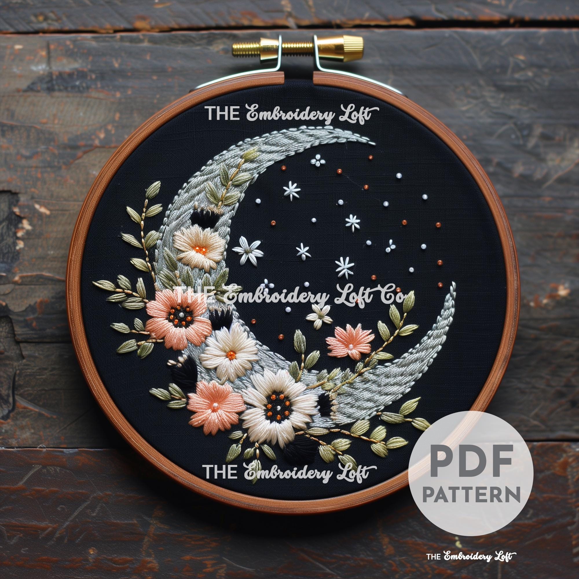 Floral Moon Hand Embroidery Pattern