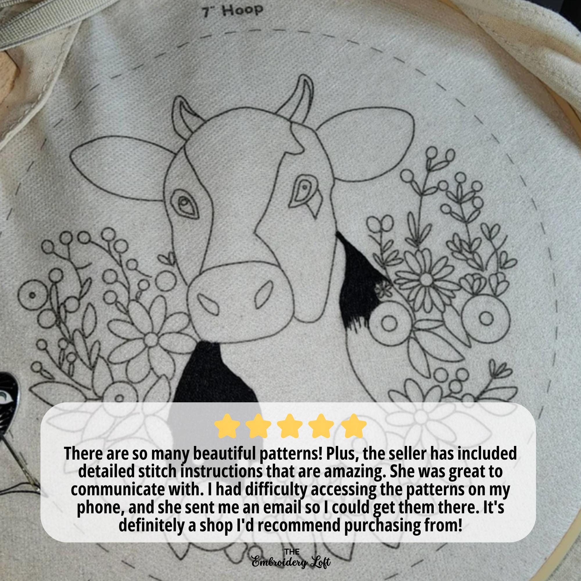 Floral Cow Hand Embroidery Pattern