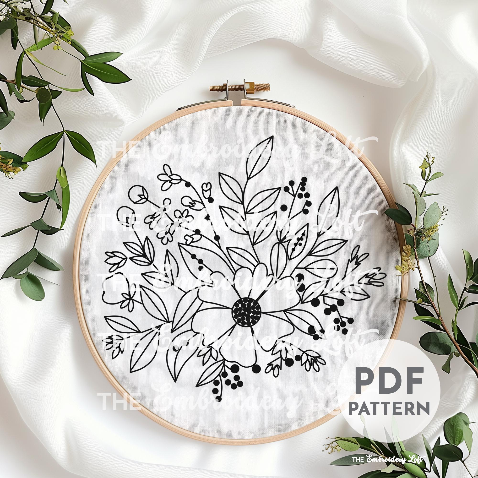 Orange and Green Folk Flower Hand Embroidery Pattern