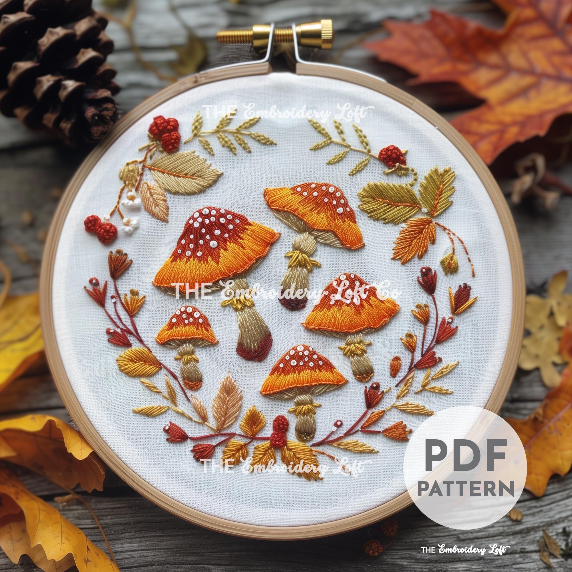 Forest Mushrooms Hand Embroidery Pattern