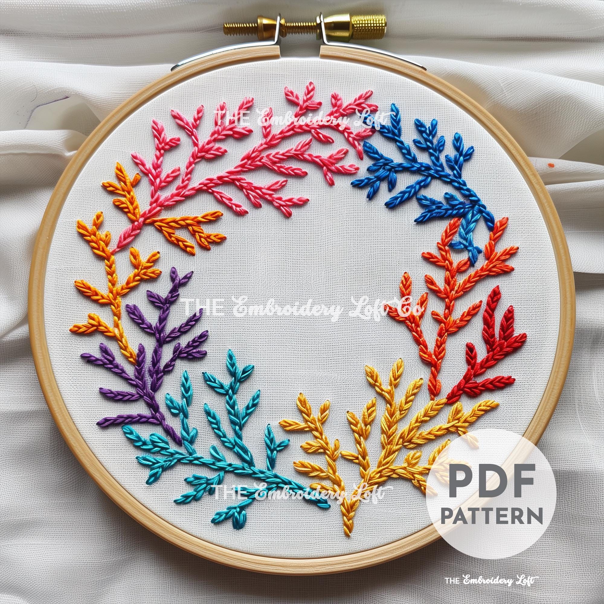 Coral Wreath Hand Embroidery Pattern