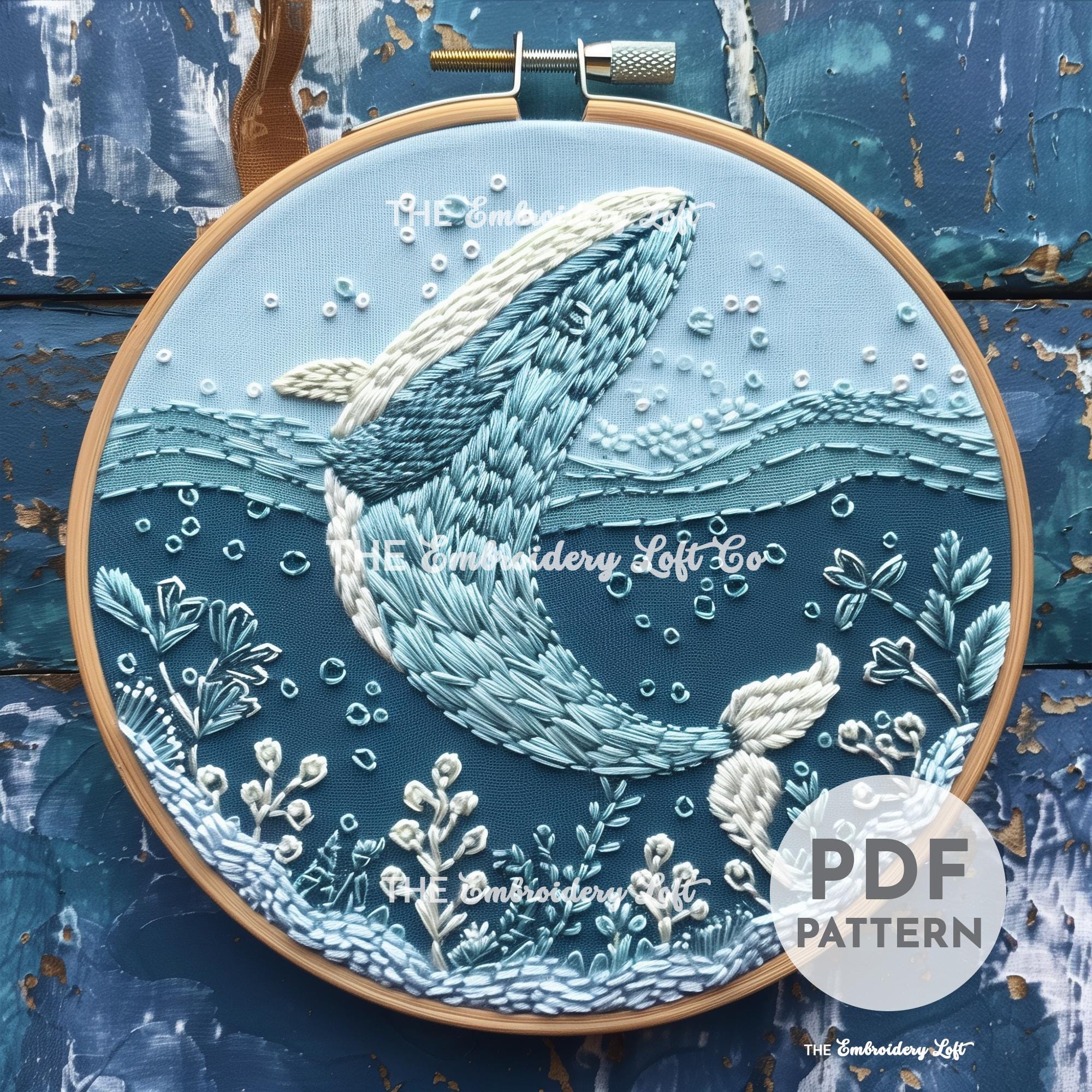 Blue Whale Hand Embroidery Pattern