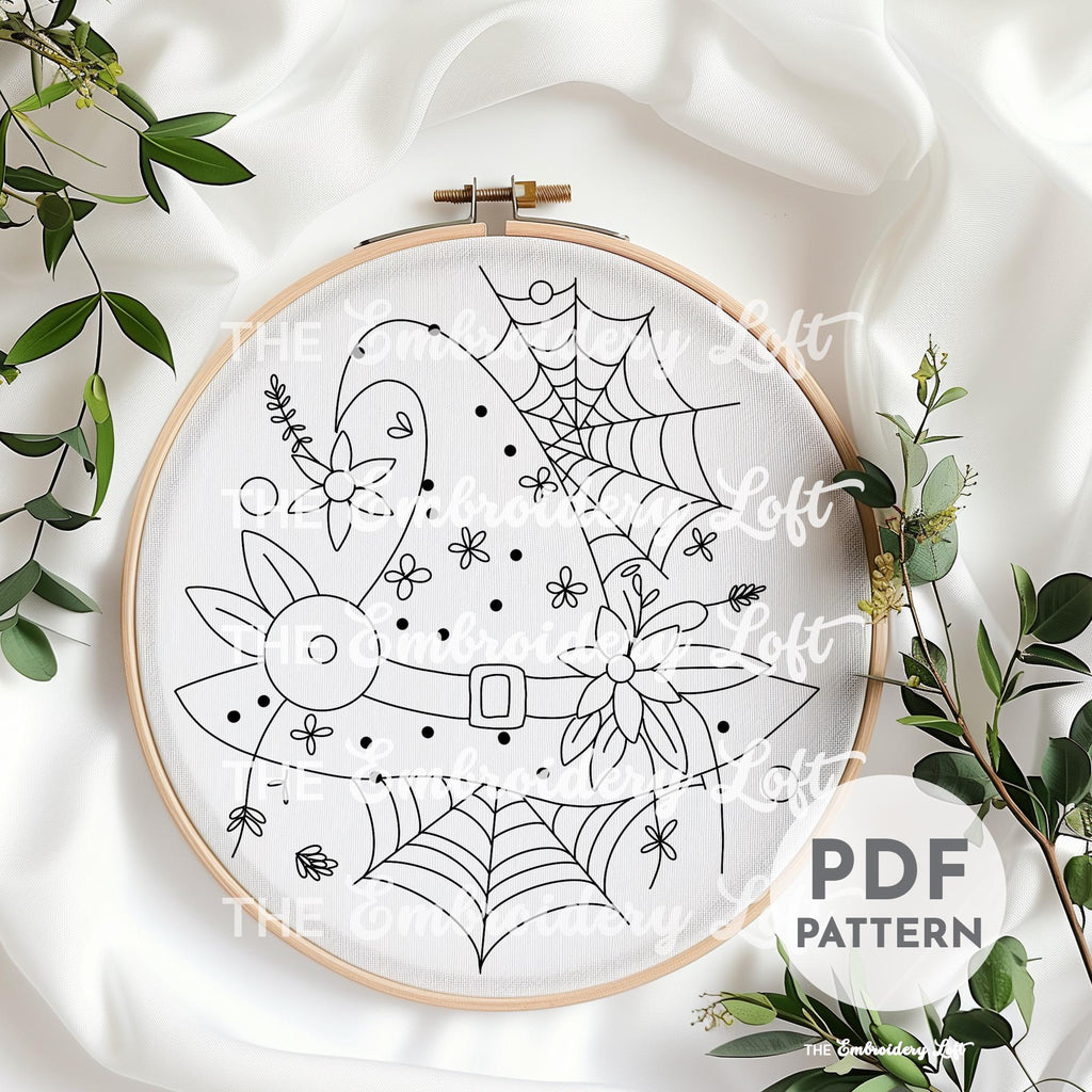 Floral Witch Hat Hand Embroidery Pattern