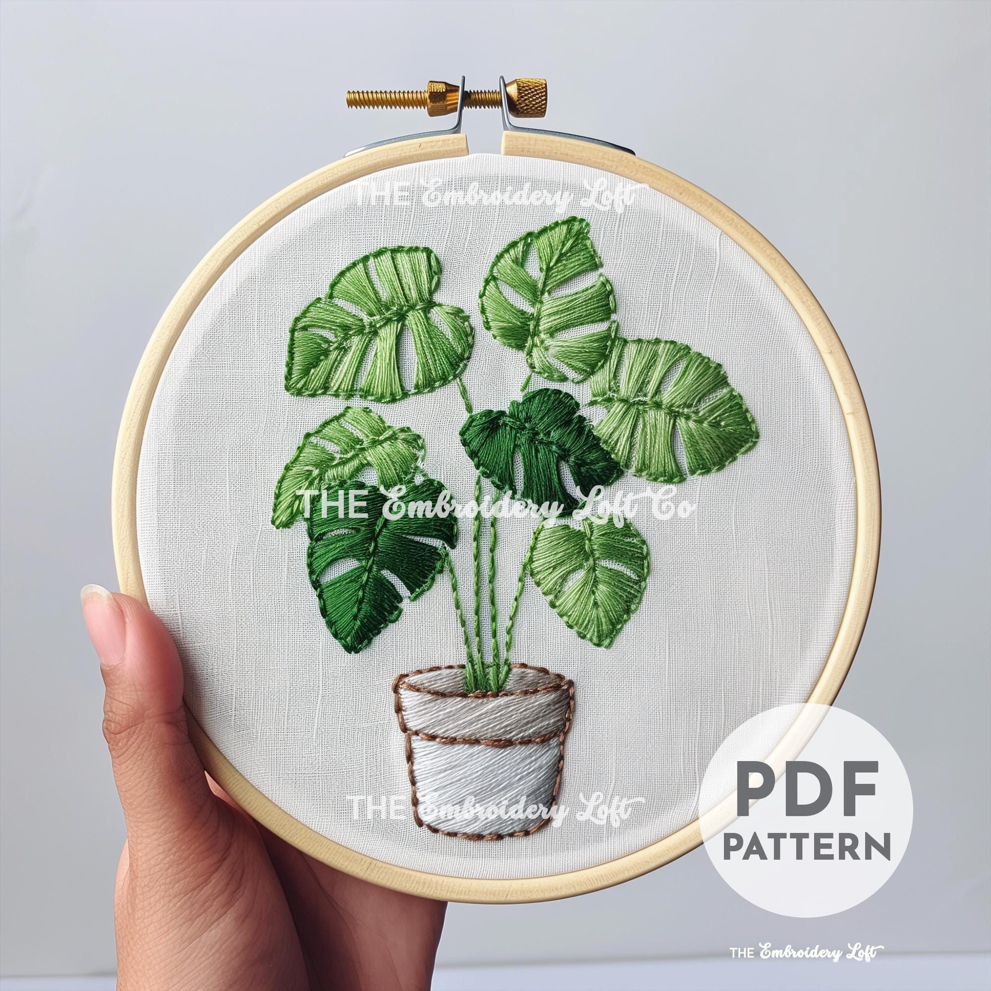 Monstera Plant Hand Embroidery Pattern