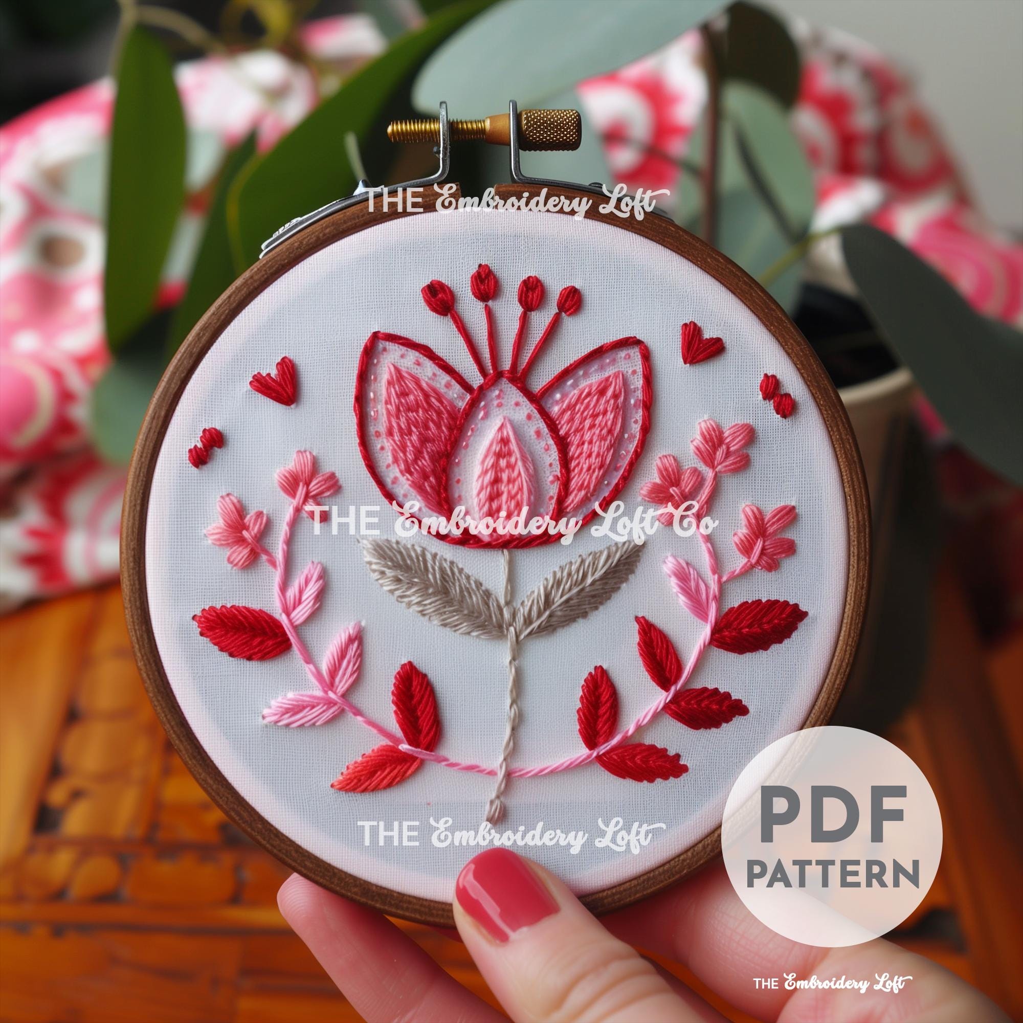 Pink Folk Flower Hand Embroidery Pattern