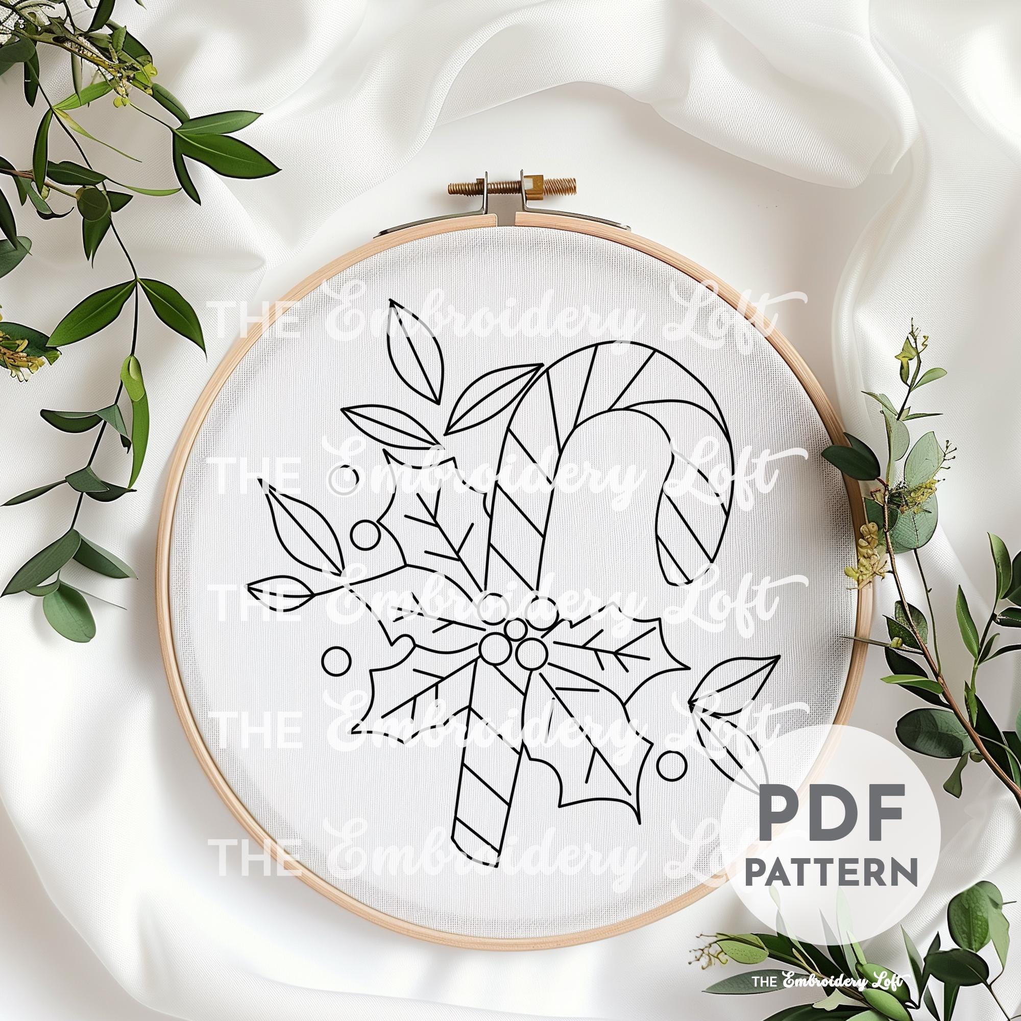 Candy Cane Hand Embroidery Pattern