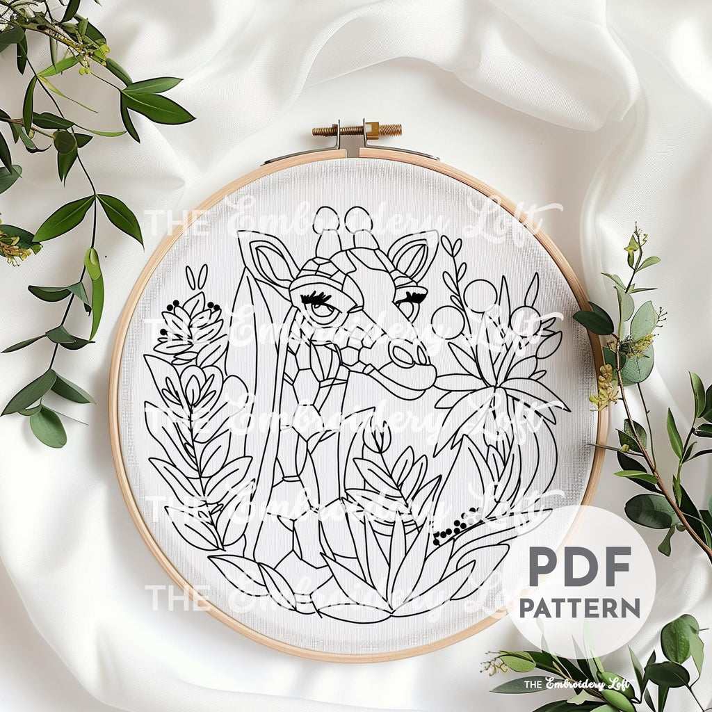 Floral Giraffe Hand Embroidery Pattern