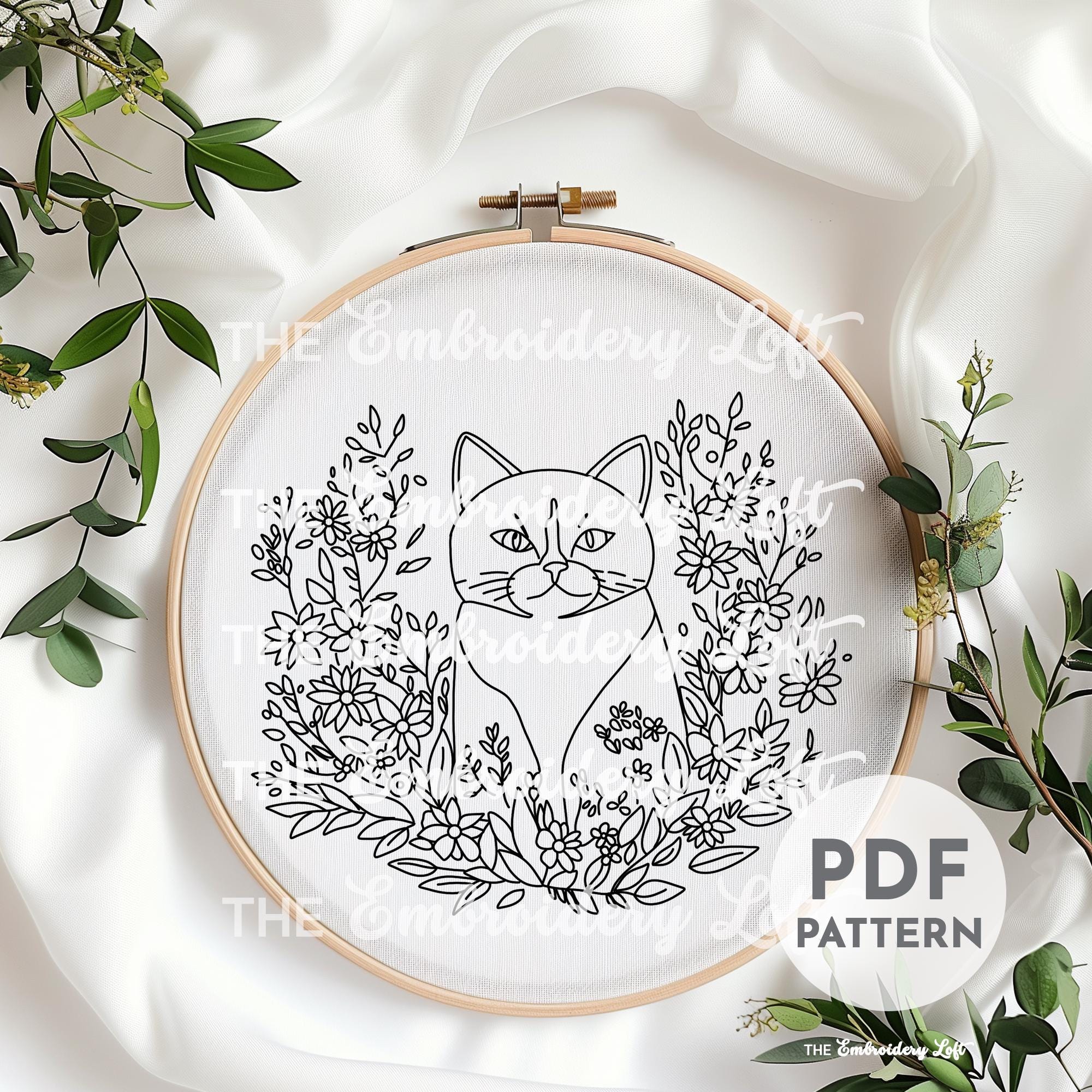 Orange Cat Hand Embroidery Pattern