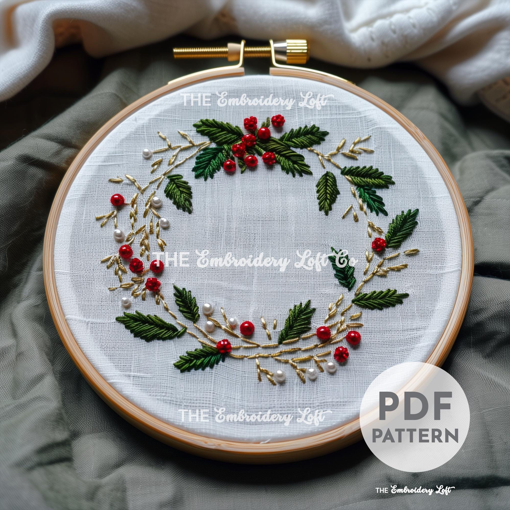 Mistletoe Wreath Hand Embroidery Pattern
