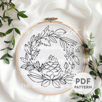 Pinecone Wreath Hand Embroidery Pattern
