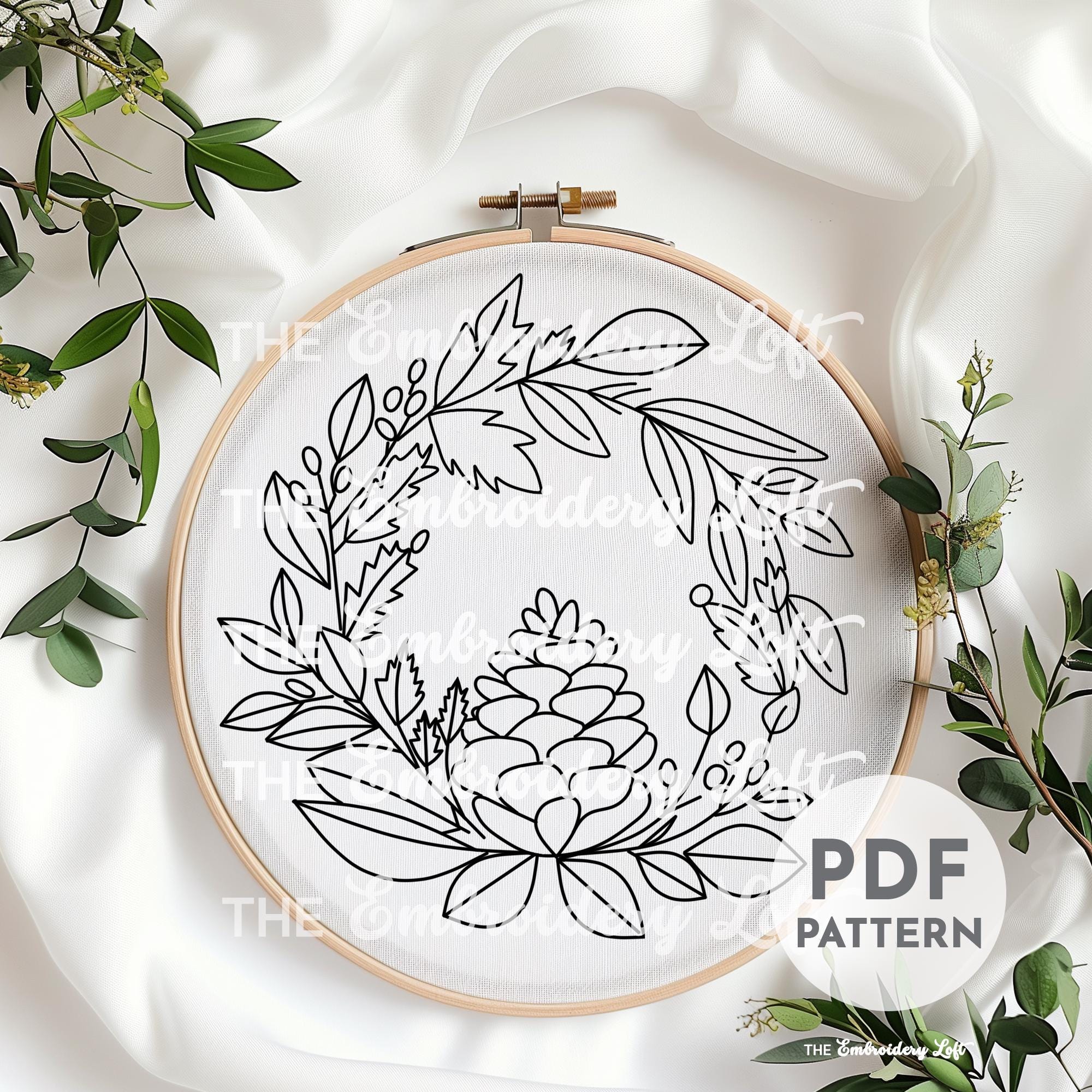 Pinecone Wreath Hand Embroidery Pattern