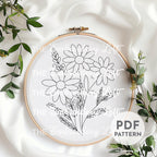 Meadow of White Daisies and Purple Lavender Hand Embroidery Pattern