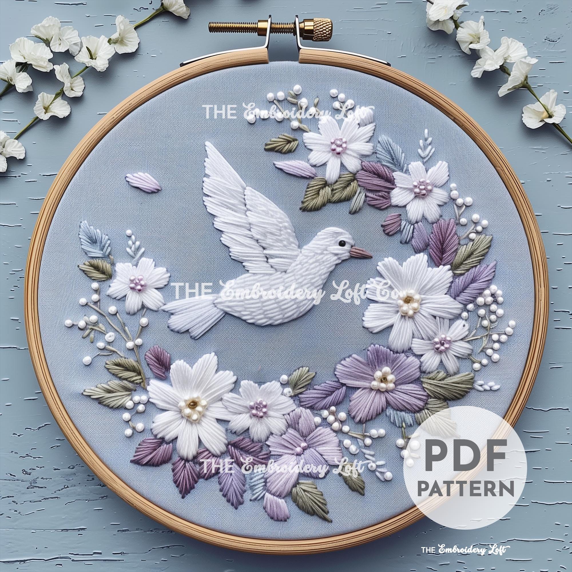 Purple Dove Hand Embroidery Pattern